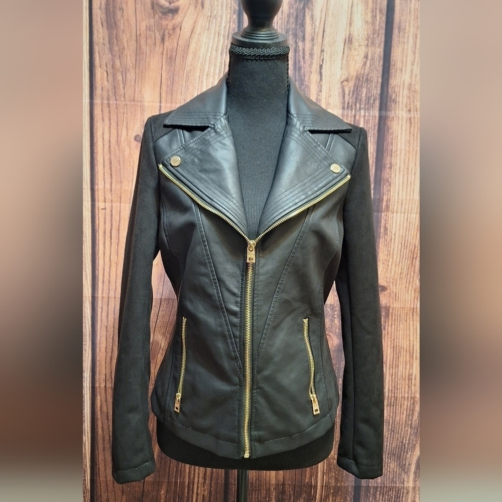 Marc New York Black Leather Jacket with Gold Zippers Womens Size Xs